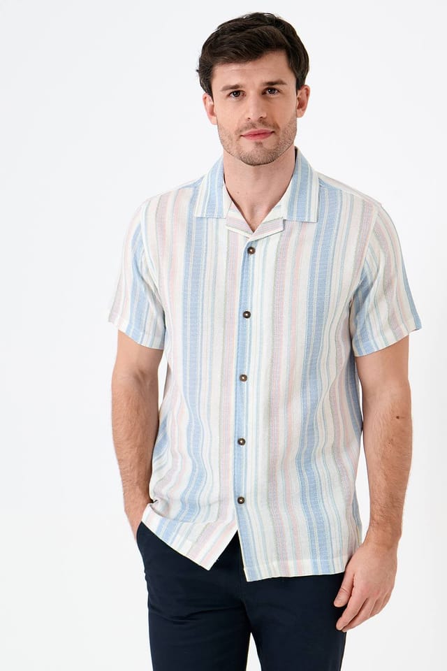 Saltwell Saltwell Men's Textured Stripe Boxy Short Sleeve Shirt - 2