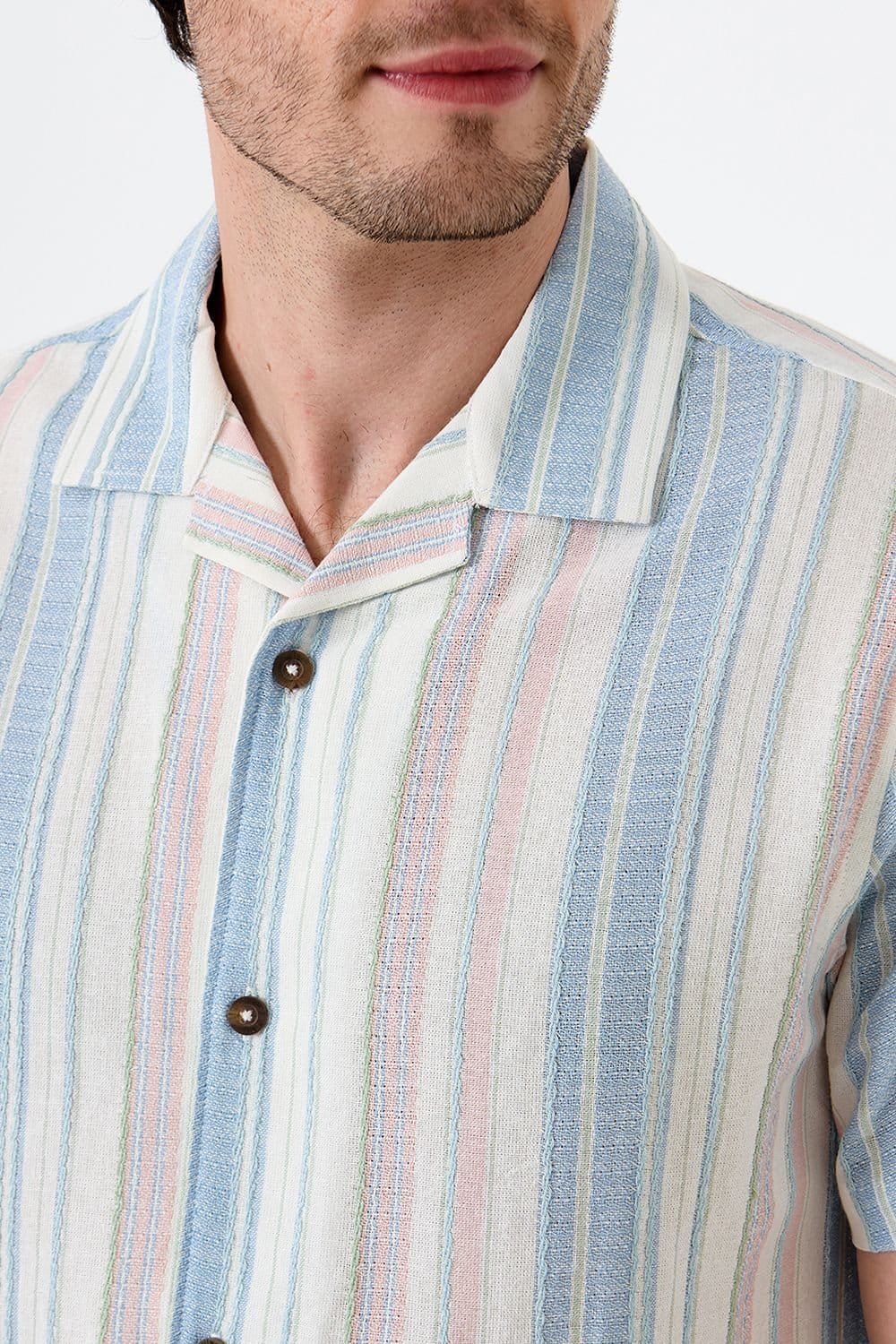 Saltwell Saltwell Men's Textured Stripe Boxy Short Sleeve Shirt - 4