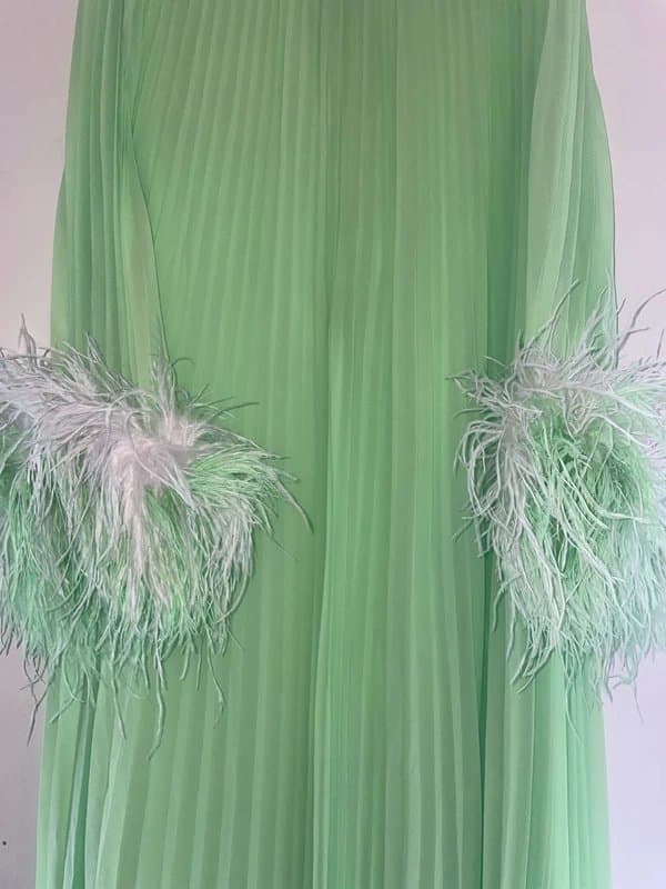 Self-Portrait Self Portrait Bright Green Chiffon Midi Occasion Dress US 6 UK 10 RRP £650