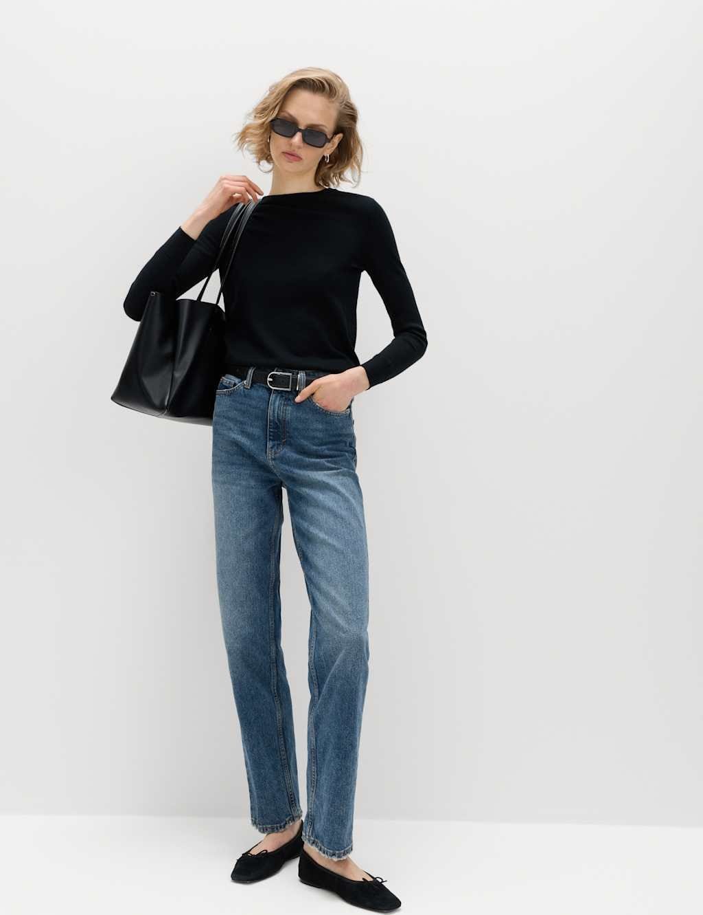Marks & Spencer M&S High Waisted Straight Leg Jeans Medium Indigo - 1