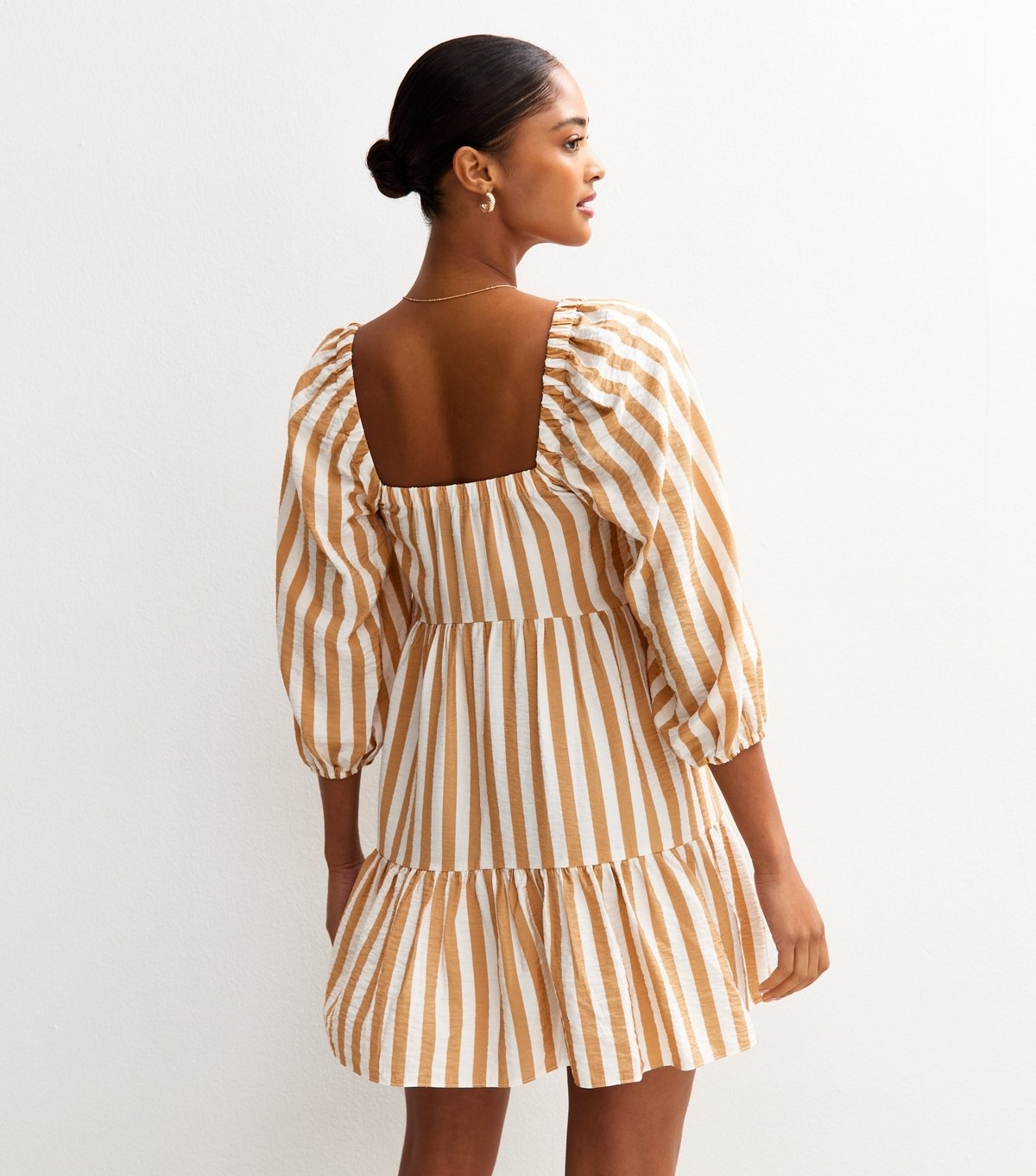 New Look Women's Brown Striped Smock Tiered Mini Dress New Look - 4