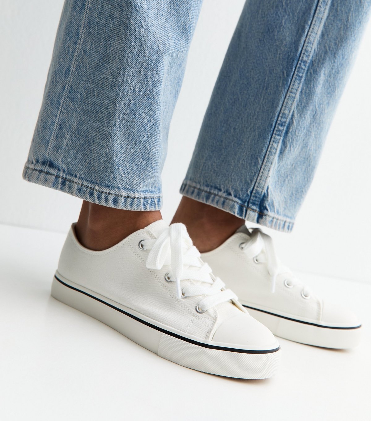 New Look Women's White Canvas Lace Up Trainers Vegan New Look - 3