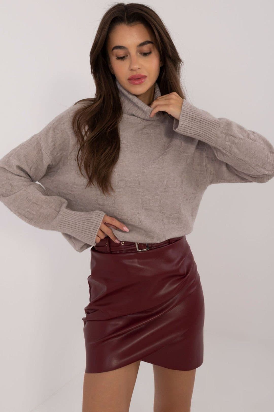 Love Lace Love Lace Beige Textured Turtleneck Sweater