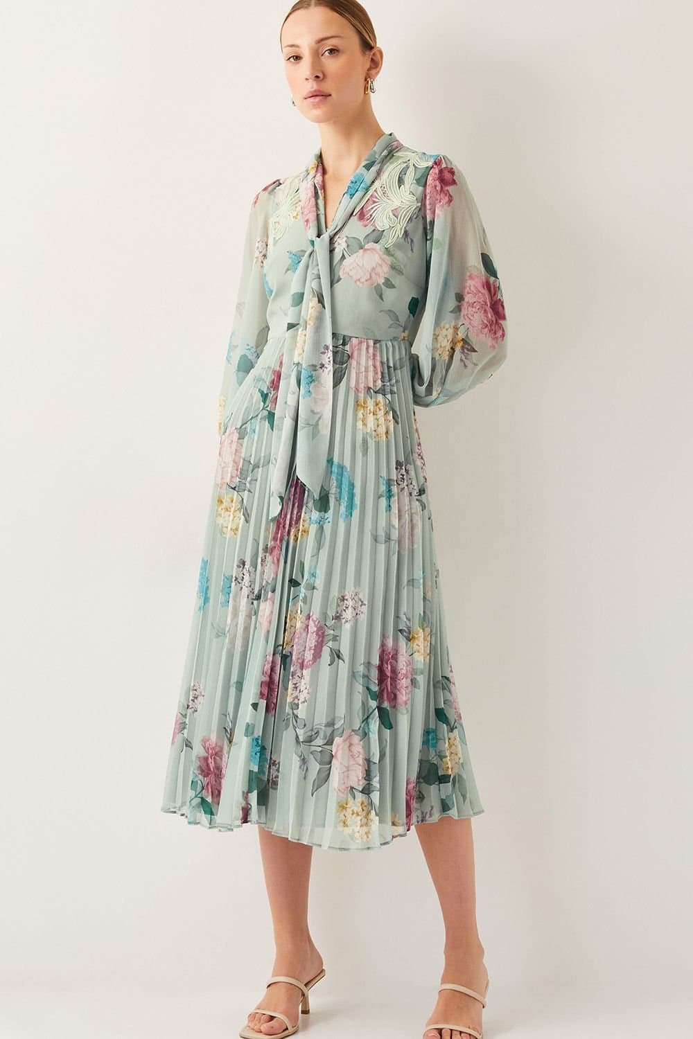 Monsoon Monsoon Women's Agnes Floral Pleated Midi Dress Green