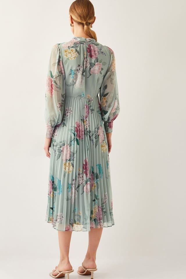 Monsoon Monsoon Women's Agnes Floral Pleated Midi Dress Green - 3