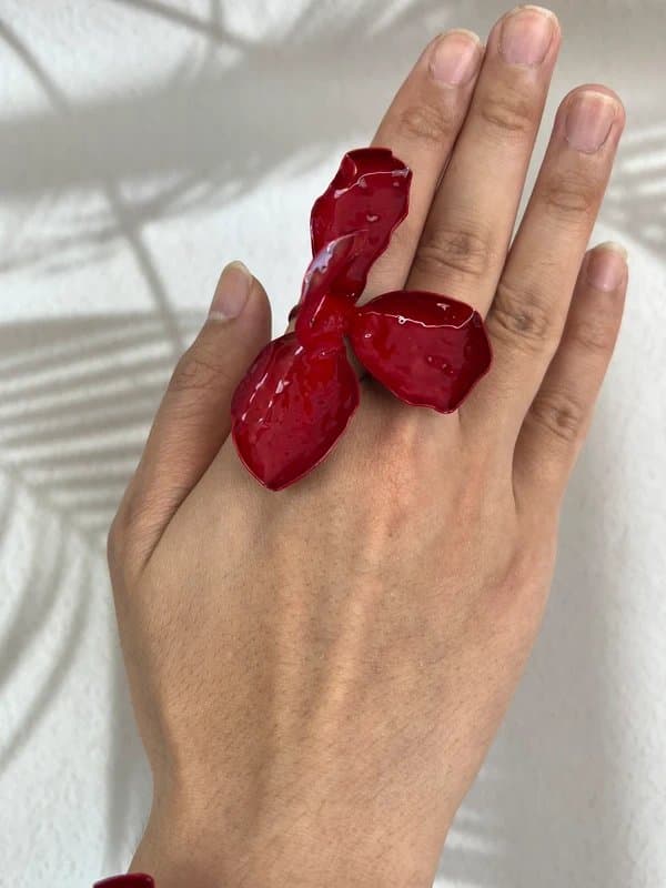 ASOS Glossy red flower petal cuff bangle & statement ring set new party jewellery