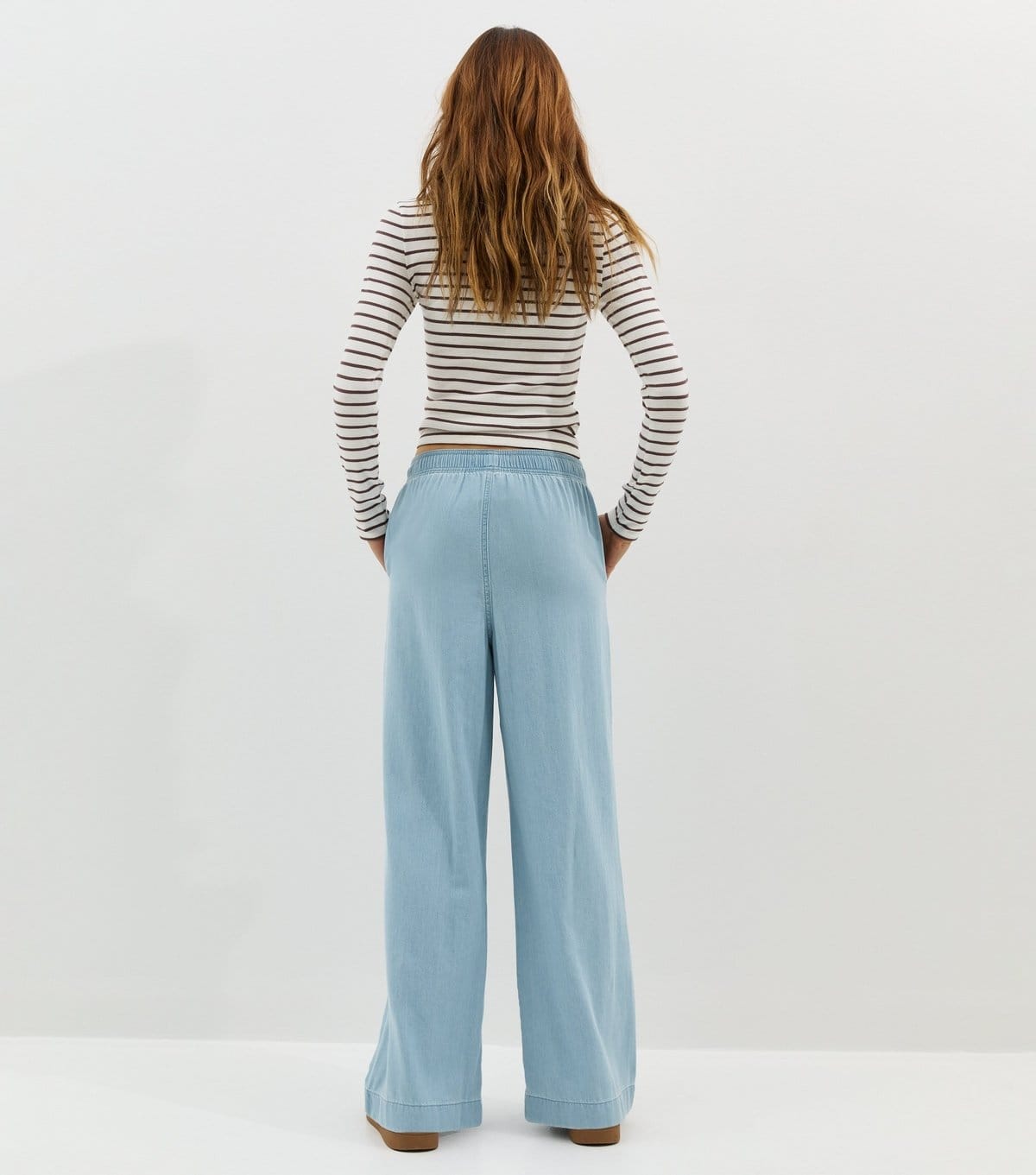 New Look Women's Light Blue Denim Drawstring Wide Leg Trousers New Look - 4