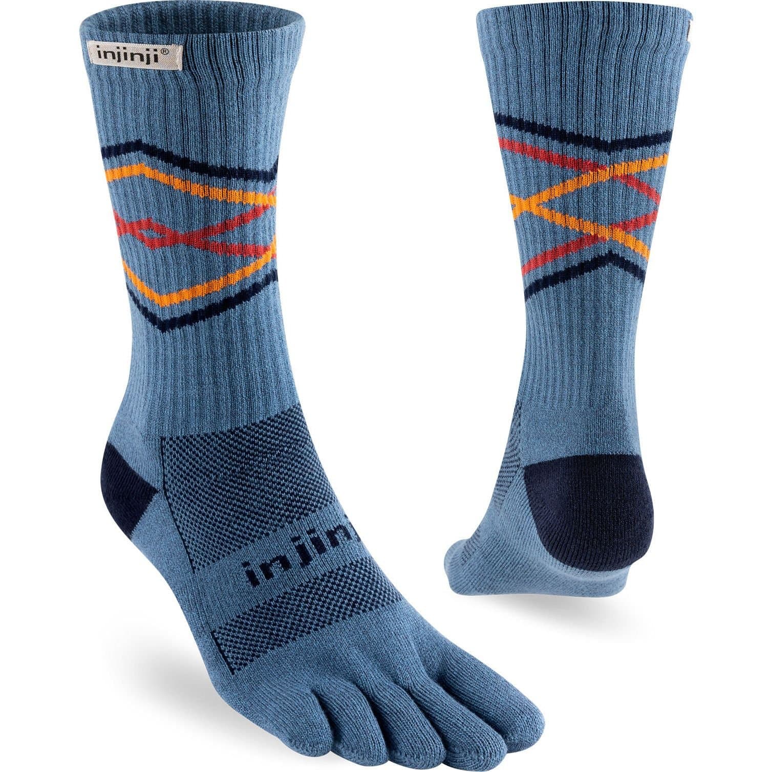 Injinji Injinji Men's Mid-Weight Trail Run Crew Length Toe Socks in Blue