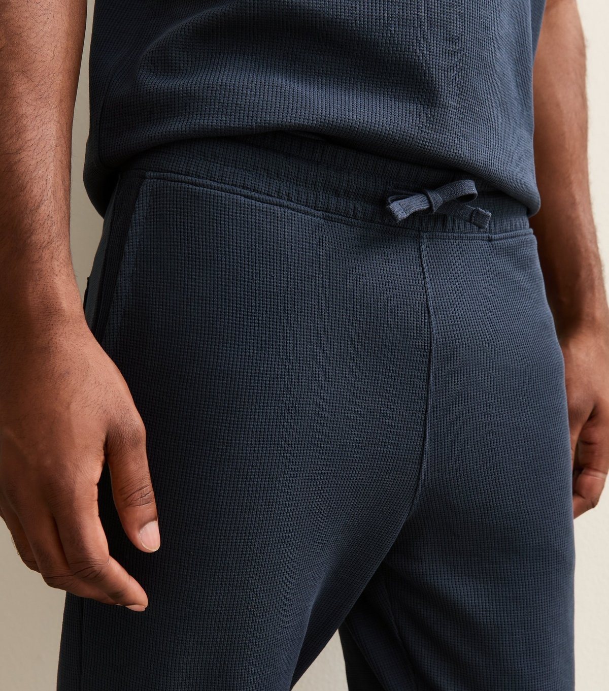 New Look Men's Navy Slim Fit Waffle Texture Pyjama Jogger Trousers New Look - 2