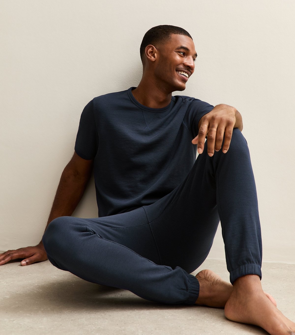 New Look Men's Navy Slim Fit Waffle Texture Pyjama Jogger Trousers New Look - 3