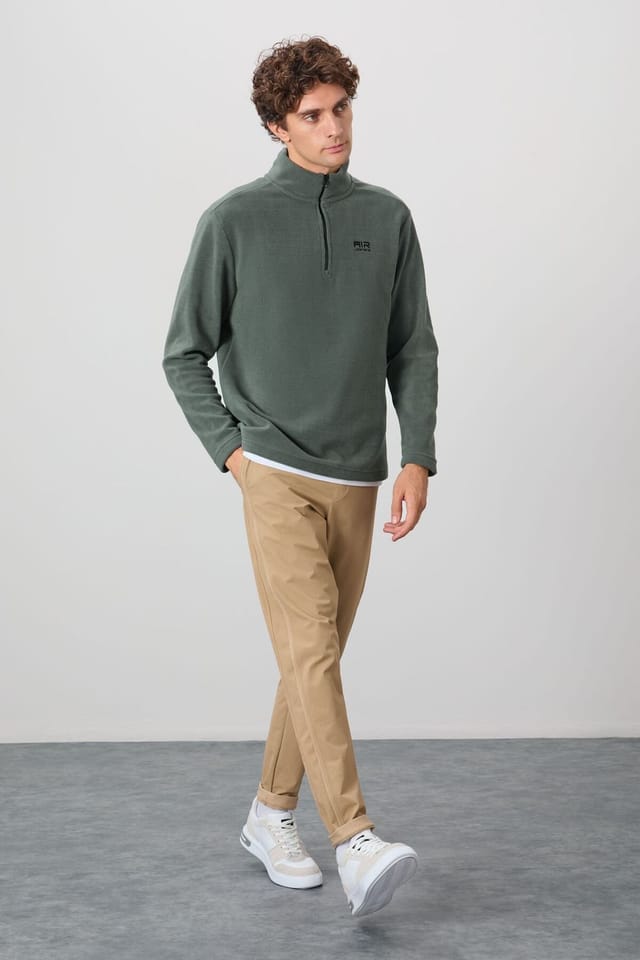 Tommy Life Tommy Life Men's Plush Half-Zip Sweatshirt in Green - 2