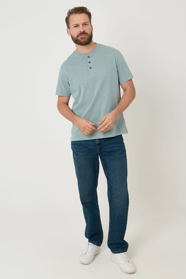 Saltwell Saltwell Men's Peached Cotton Grandad T-Shirt in Mint - 3