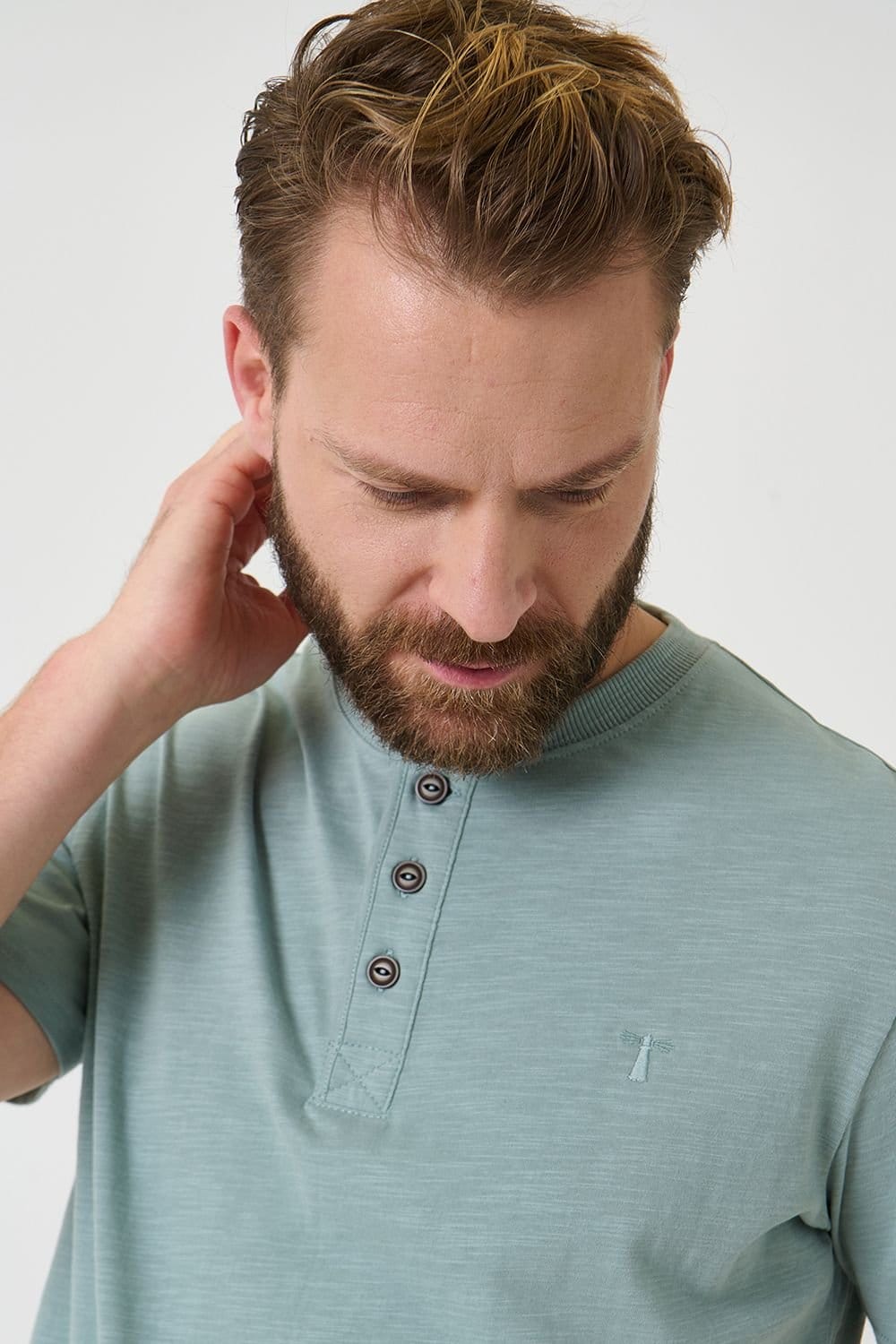 Saltwell Saltwell Men's Peached Cotton Grandad T-Shirt in Mint - 4