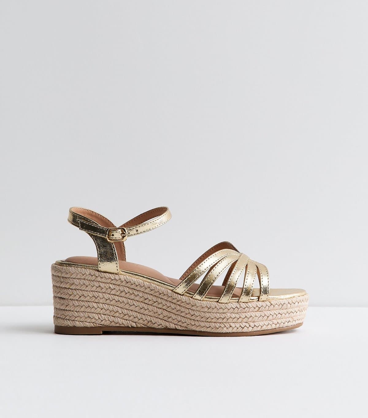 New Look Women's Wide Fit Gold Cage Strap Wedge Sandals Vegan New Look