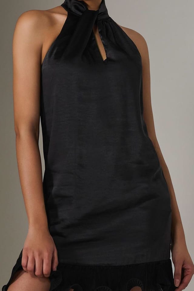 Jolie Moi Jolie Moi Women's Satin Halterneck Mini Dress in Black - 3