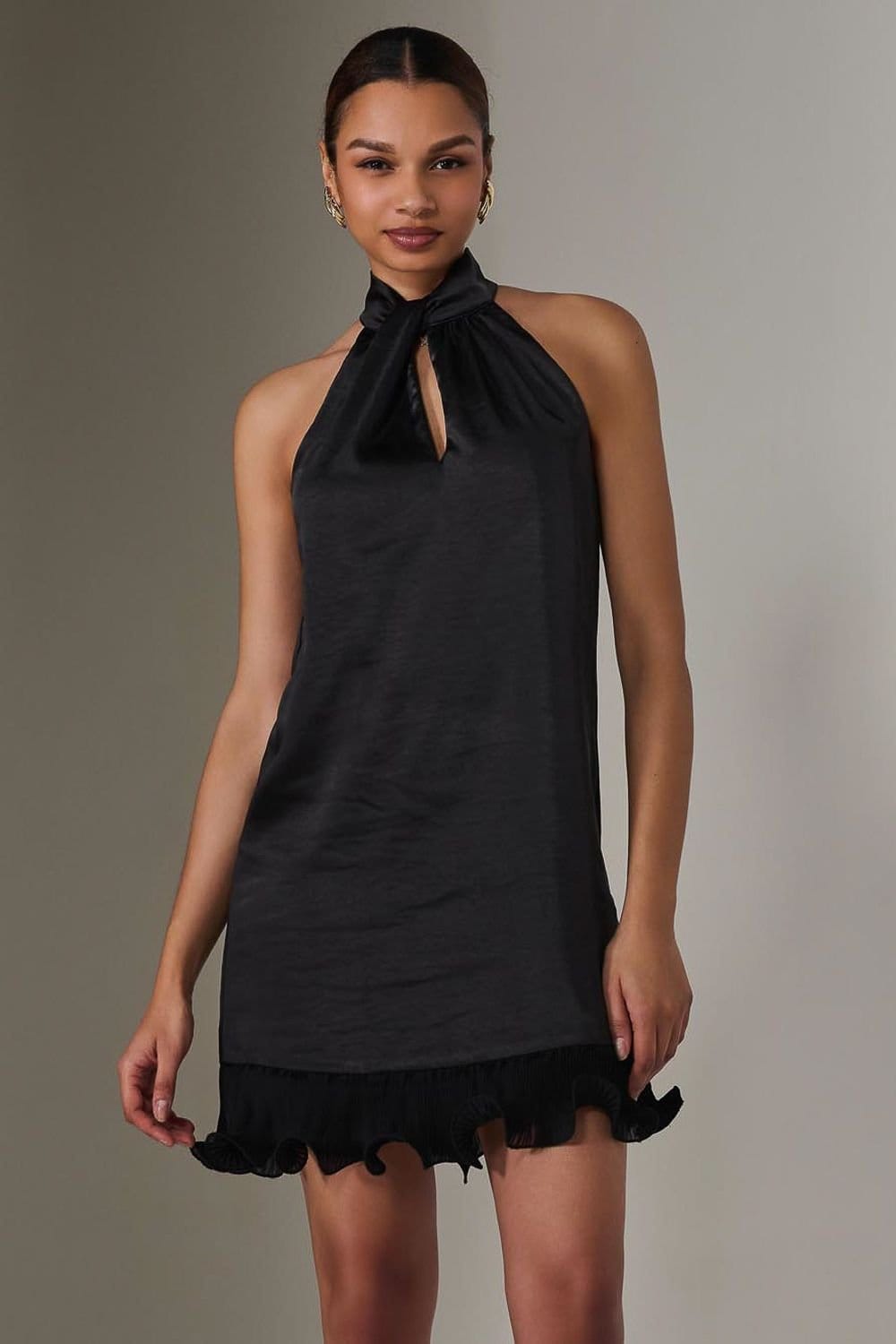 Jolie Moi Jolie Moi Women's Satin Halterneck Mini Dress in Black - 4