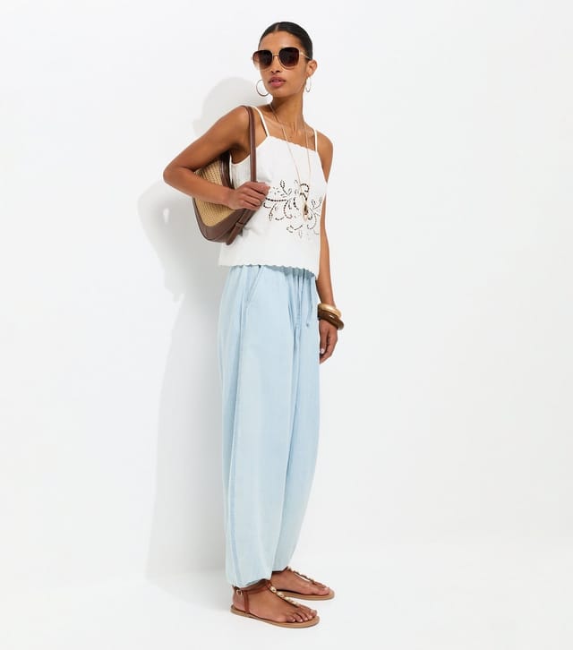 New Look Women's Light Blue Denim Tapered Balloon Leg Trousers New Look - 3