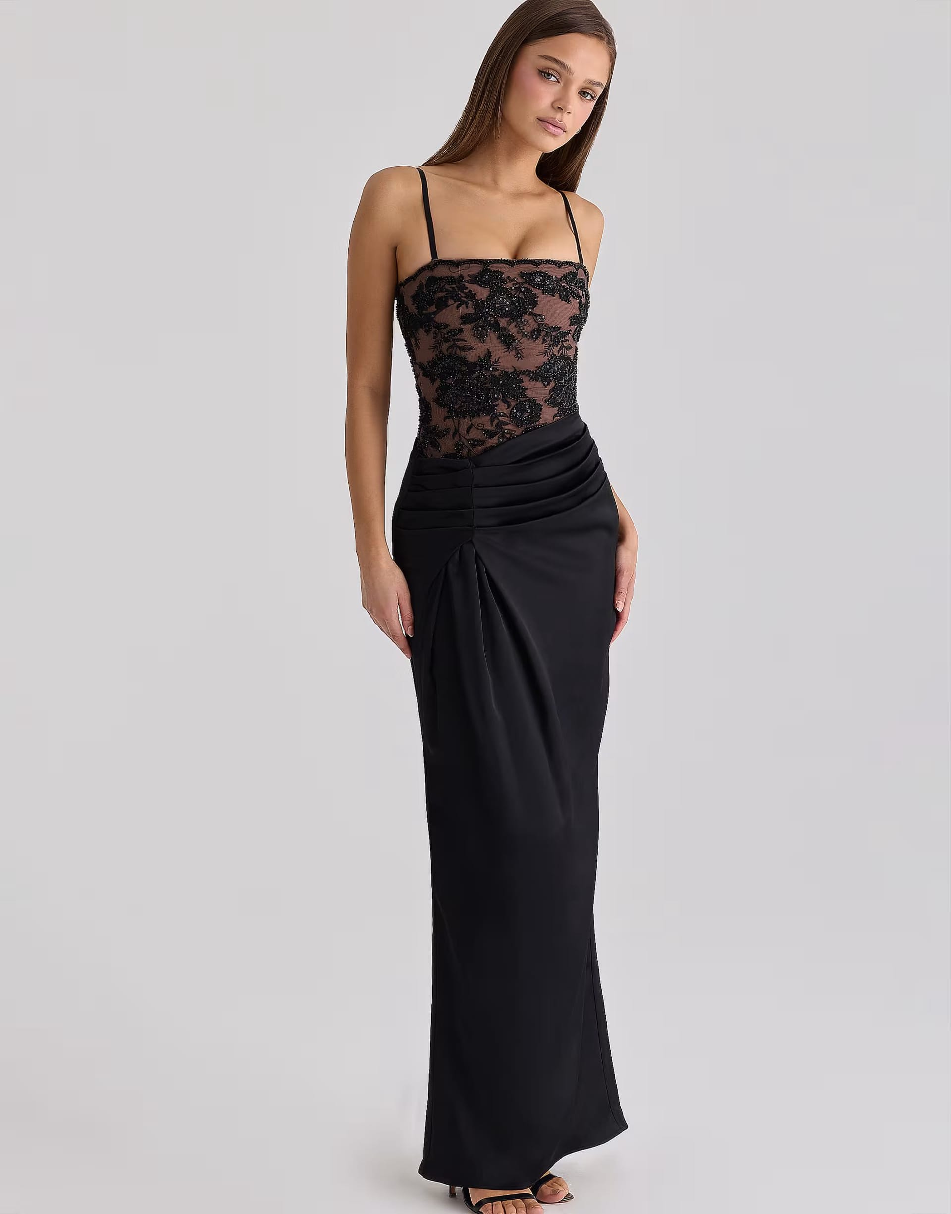 ASOS House of CB Black Embellished Lace + Satin Maxi Dress