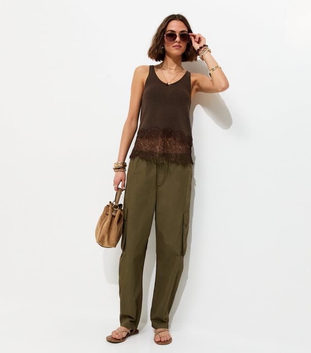 New Look Women's Brown Lace Trim V-Neck Vest New Look - 3