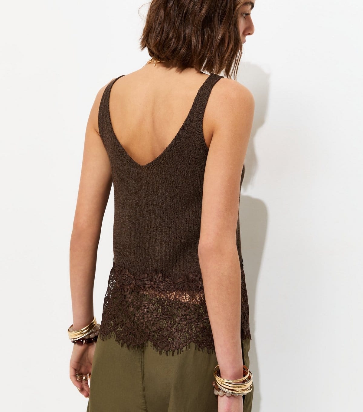 New Look Women's Brown Lace Trim V-Neck Vest New Look - 4