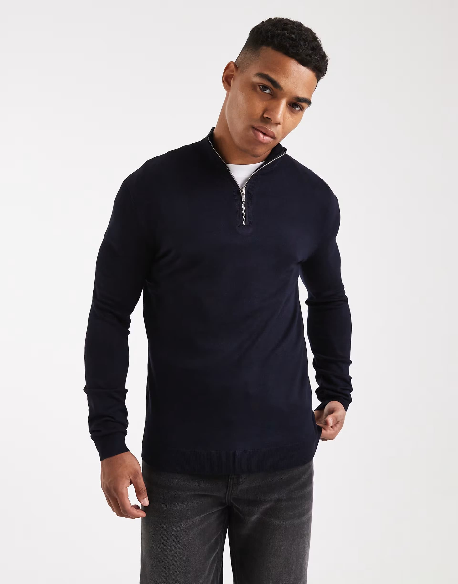 ASOS ONLY & SONS 1/4 zip jumper in navy