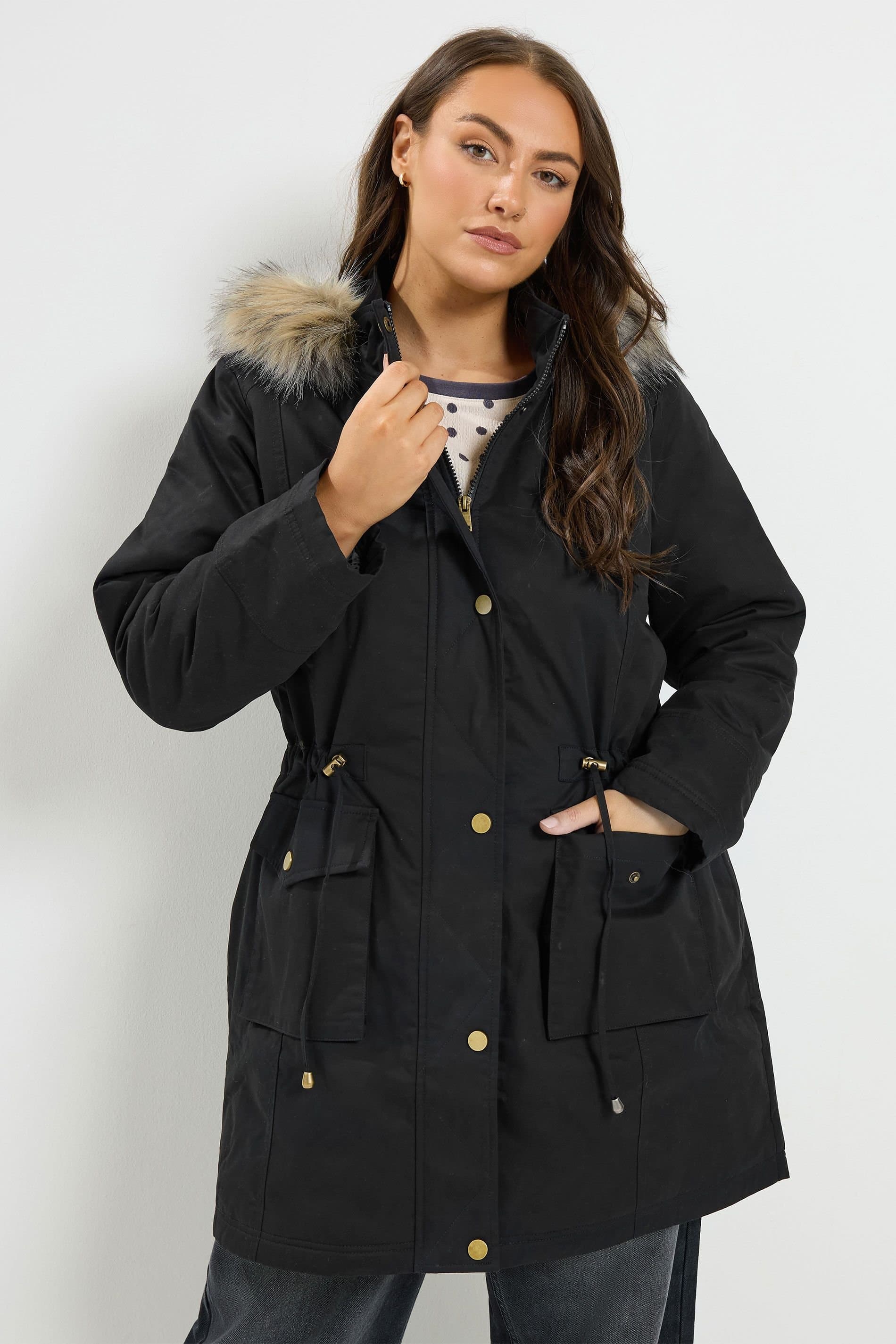Yours Yours Women's Faux Fur Parka Coat in Black