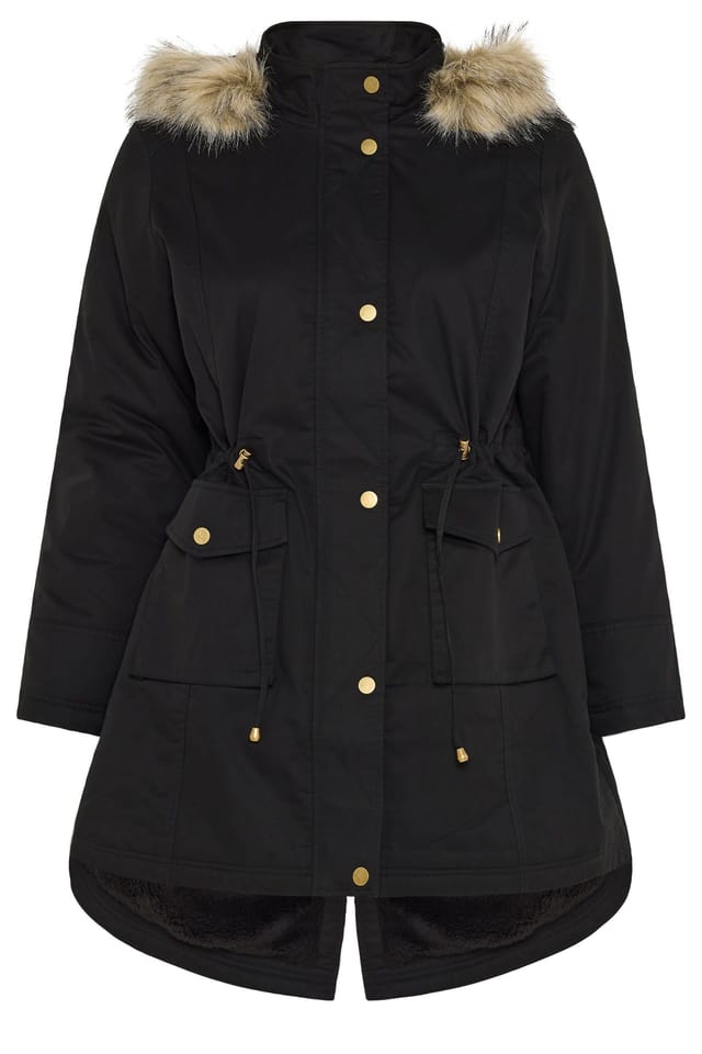 Yours Yours Women's Faux Fur Parka Coat in Black - 2