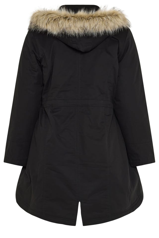 Yours Yours Women's Faux Fur Parka Coat in Black - 3