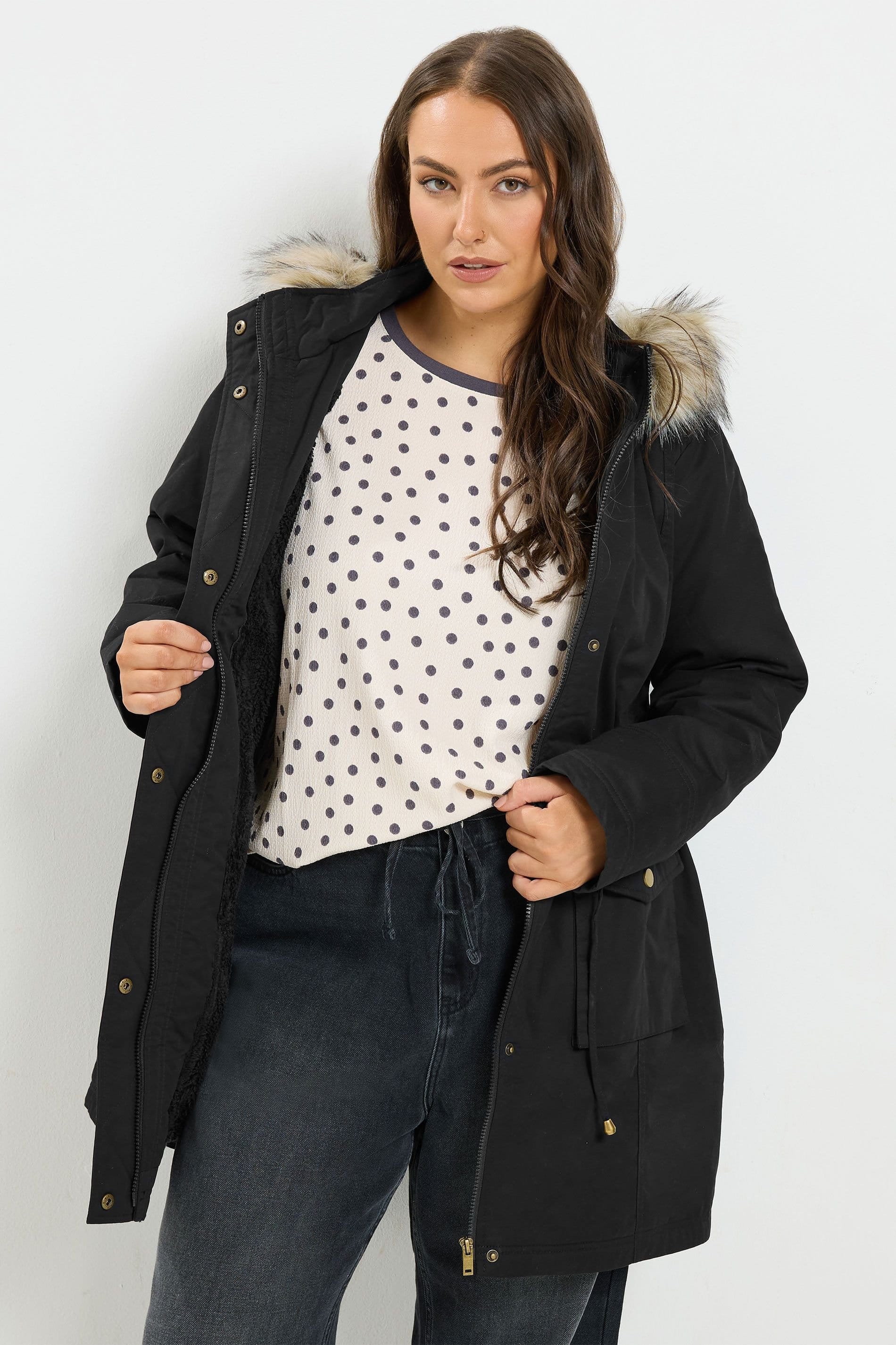 Yours Yours Women's Faux Fur Parka Coat in Black - 4