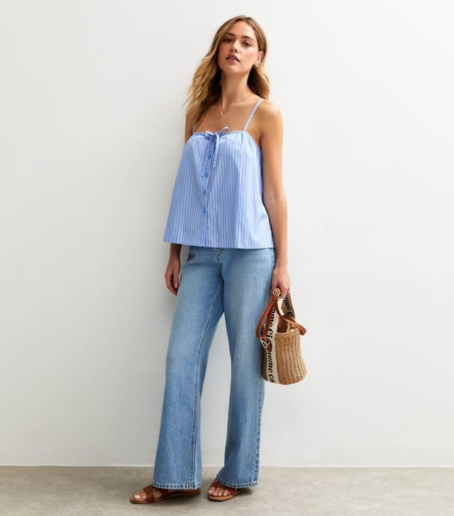 New Look Women's Blue Striped Poplin Button Cami Top New Look - 3