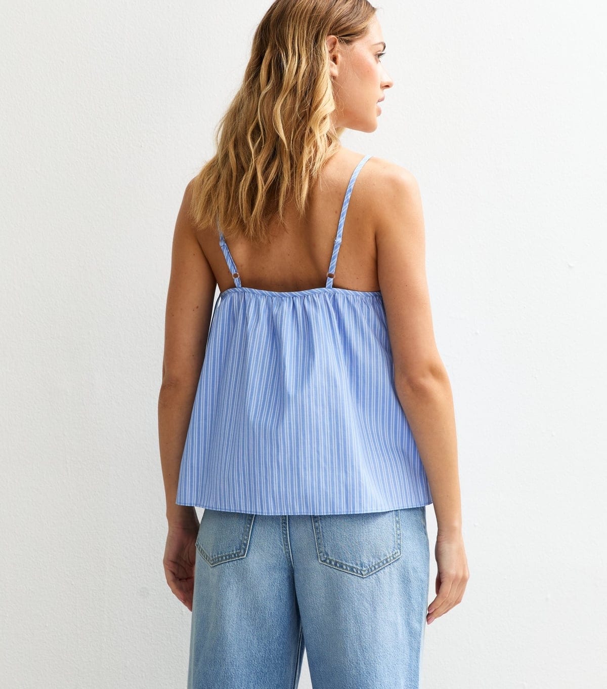 New Look Women's Blue Striped Poplin Button Cami Top New Look - 4