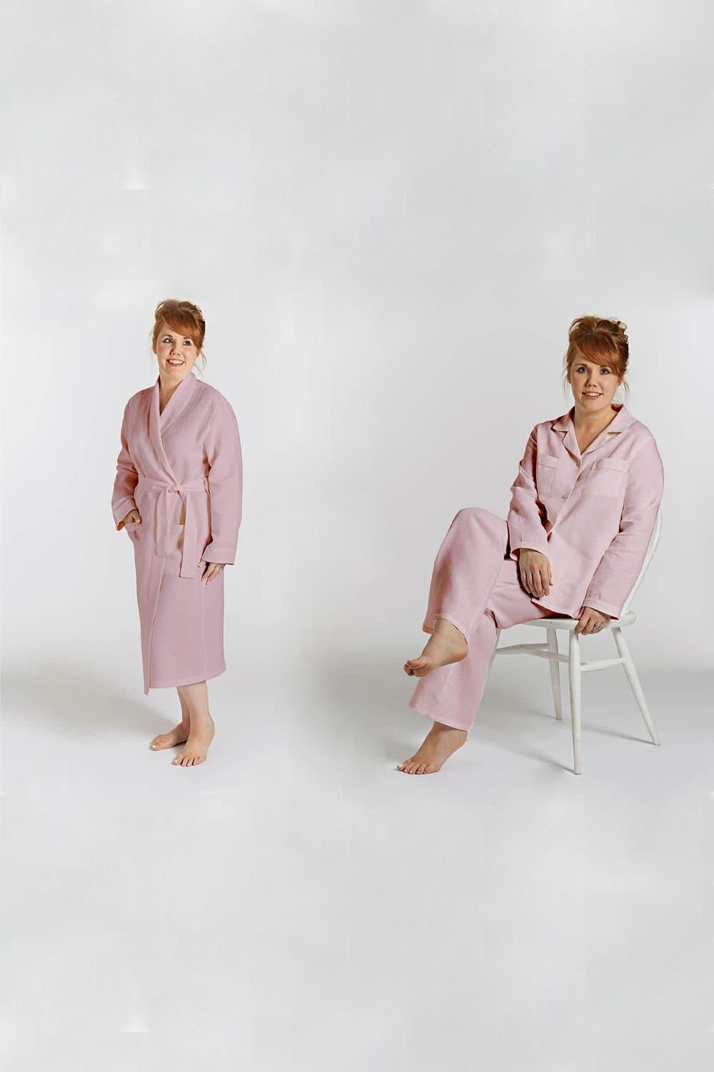Lazy Linen Lazy Linen Women's Pure Washed Linen Pyjama & Bathrobe in Pink