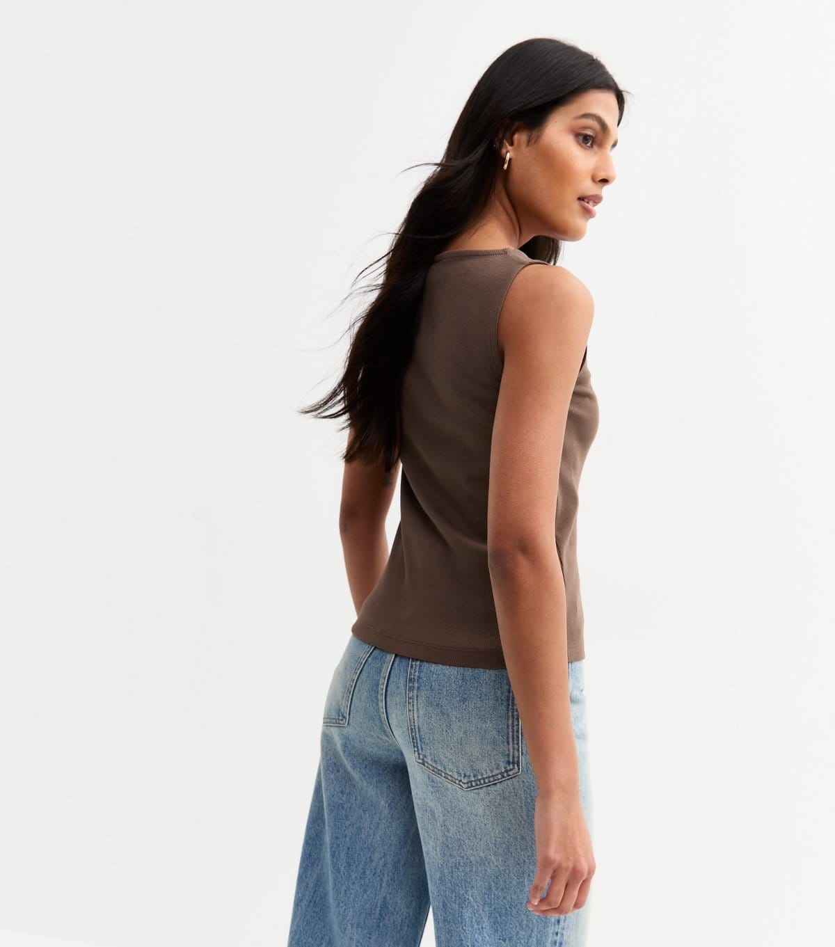 New Look Women's Dark Brown Rib Button Through Tank Top New Look - 4