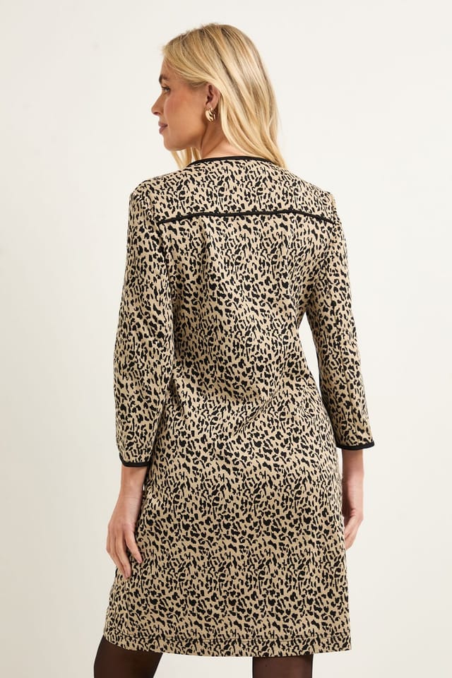 Wallis Wallis Women's Petite Leopard Ponte Contrast Shift Dress in Natural - 3