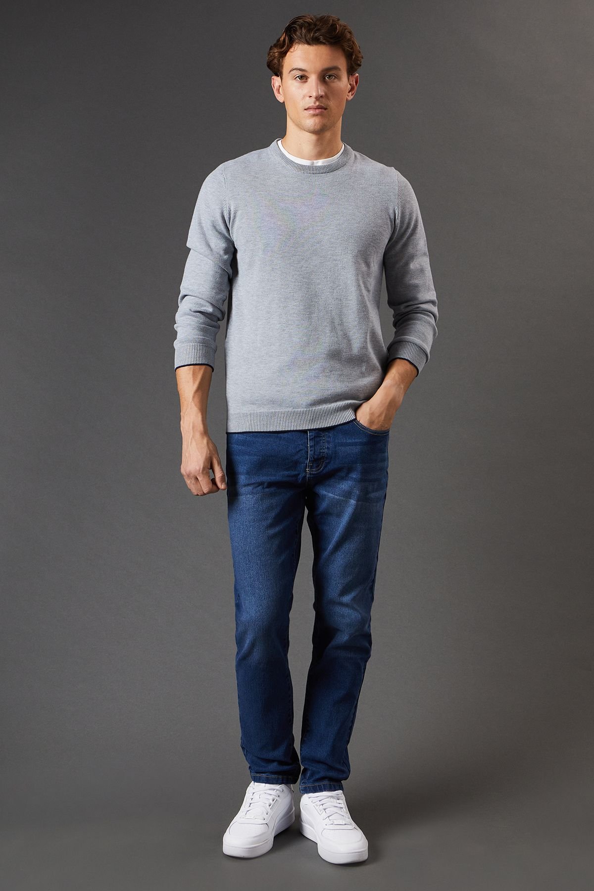 Burton Burton Men's Mid Wash Skinny Fit Jeans in Dark Blue - 2