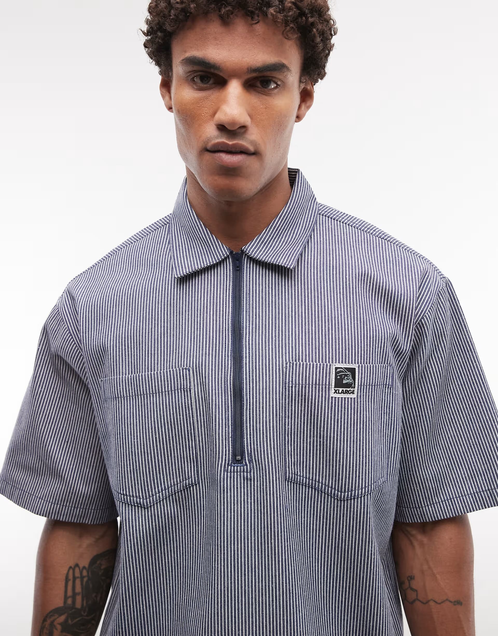 ASOS XLARGE camp shirt in navy stripe