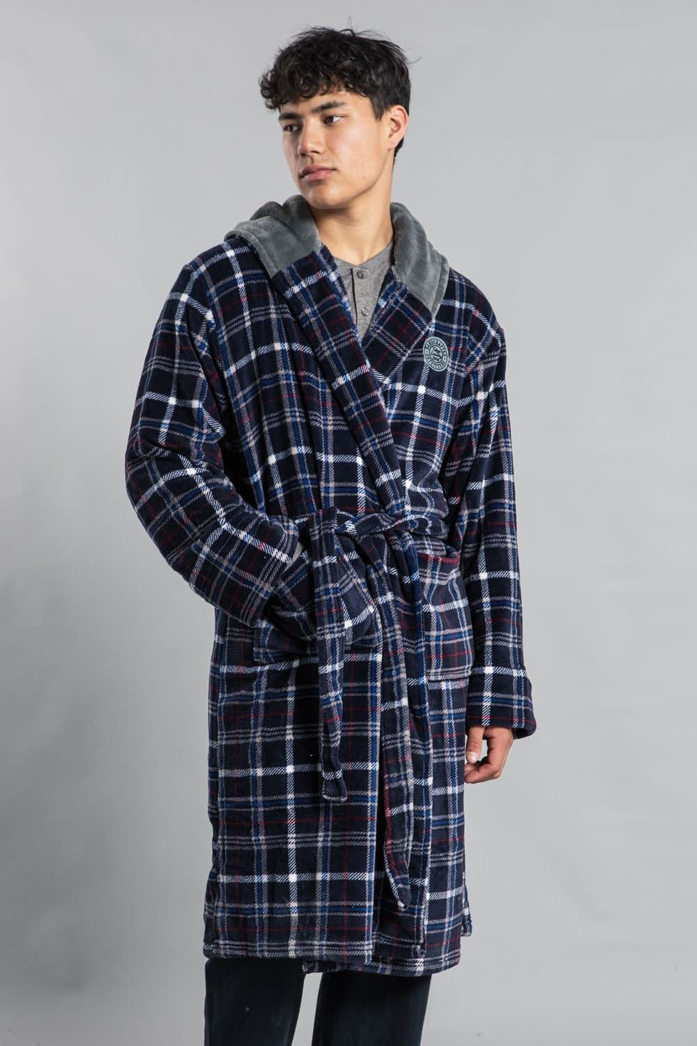 Tokyo Laundry Tokyo Laundry Men's Hooded Check Dressing Gown in Navy