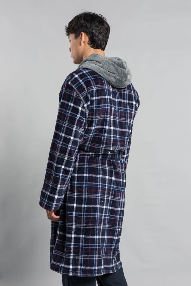 Tokyo Laundry Tokyo Laundry Men's Hooded Check Dressing Gown in Navy - 2
