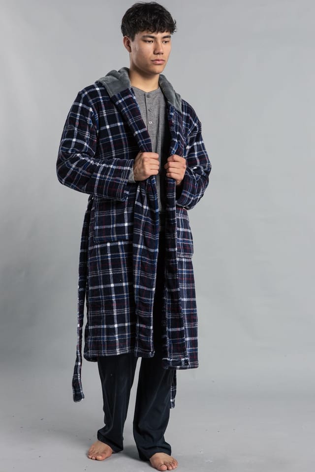 Tokyo Laundry Tokyo Laundry Men's Hooded Check Dressing Gown in Navy - 3