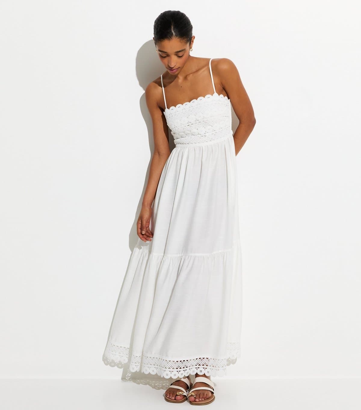New Look Women's White Crochet Panel Beach Maxi Dress New Look
