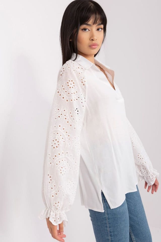 Love Lace Love Lace Women's Elegant Long Sleeve Openwork Blouse in White - 3