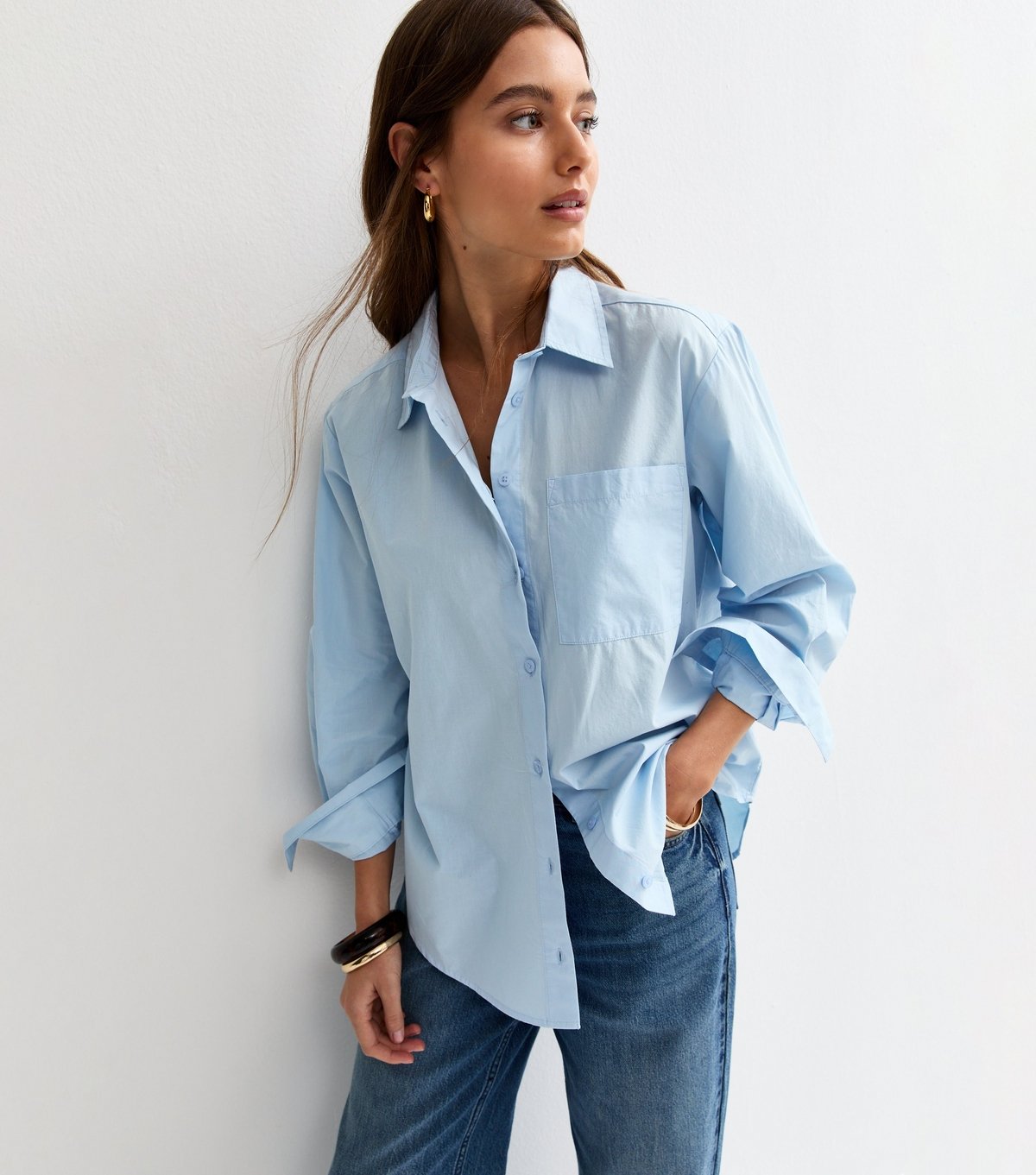 New Look Women's Light Blue Poplin Curved Hem Shirt New Look - 2