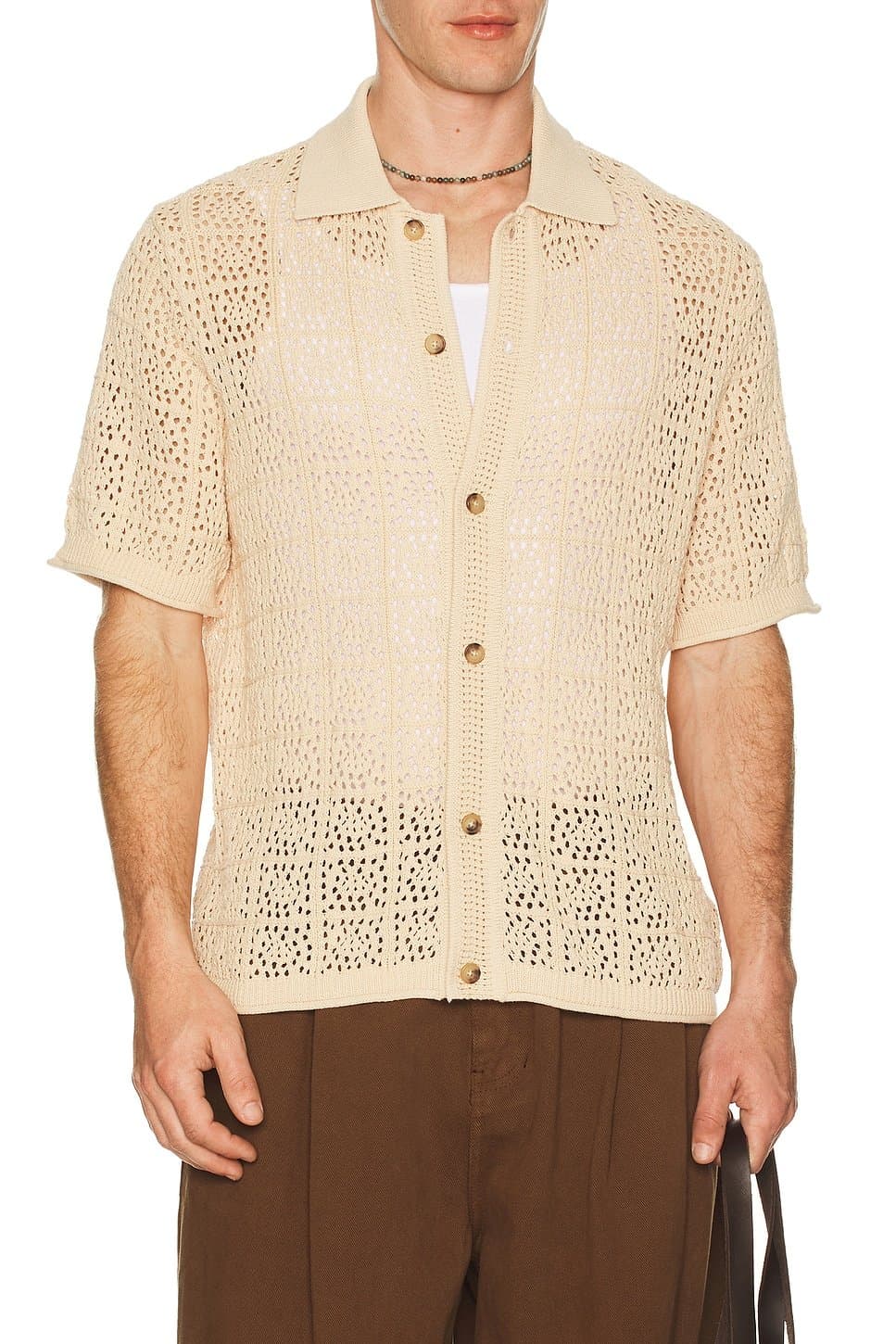 revolve Revolve Beige Knit Short Sleeve Shirt