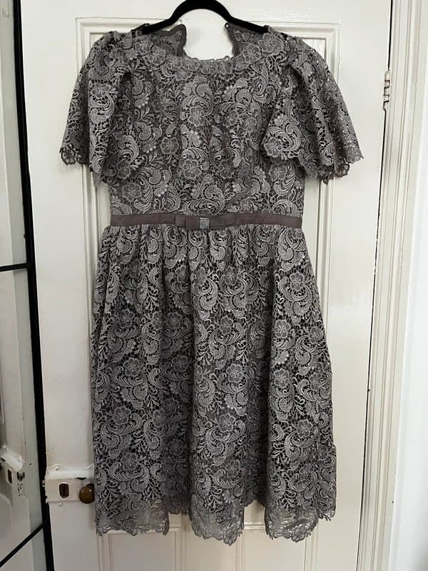 Africa Elegant grey color African Lace  Midi Dress