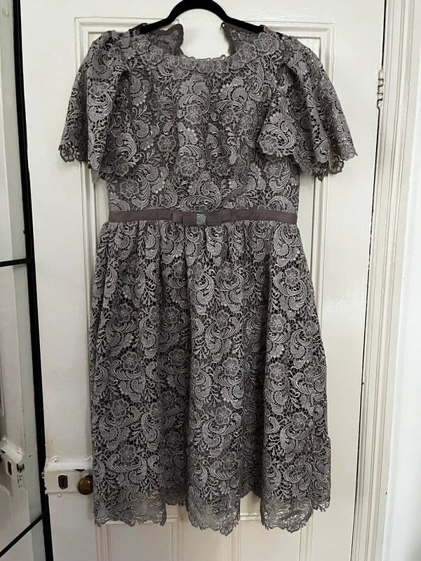 Africa Elegant grey color African Lace Midi Dress - 1