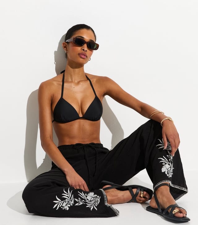 New Look Women's Black Tie Up Moulded Triangle Bikini Top New Look - 2