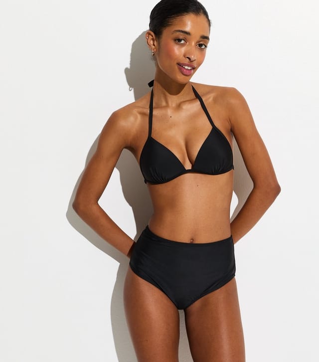 New Look Women's Black Tie Up Moulded Triangle Bikini Top New Look - 3
