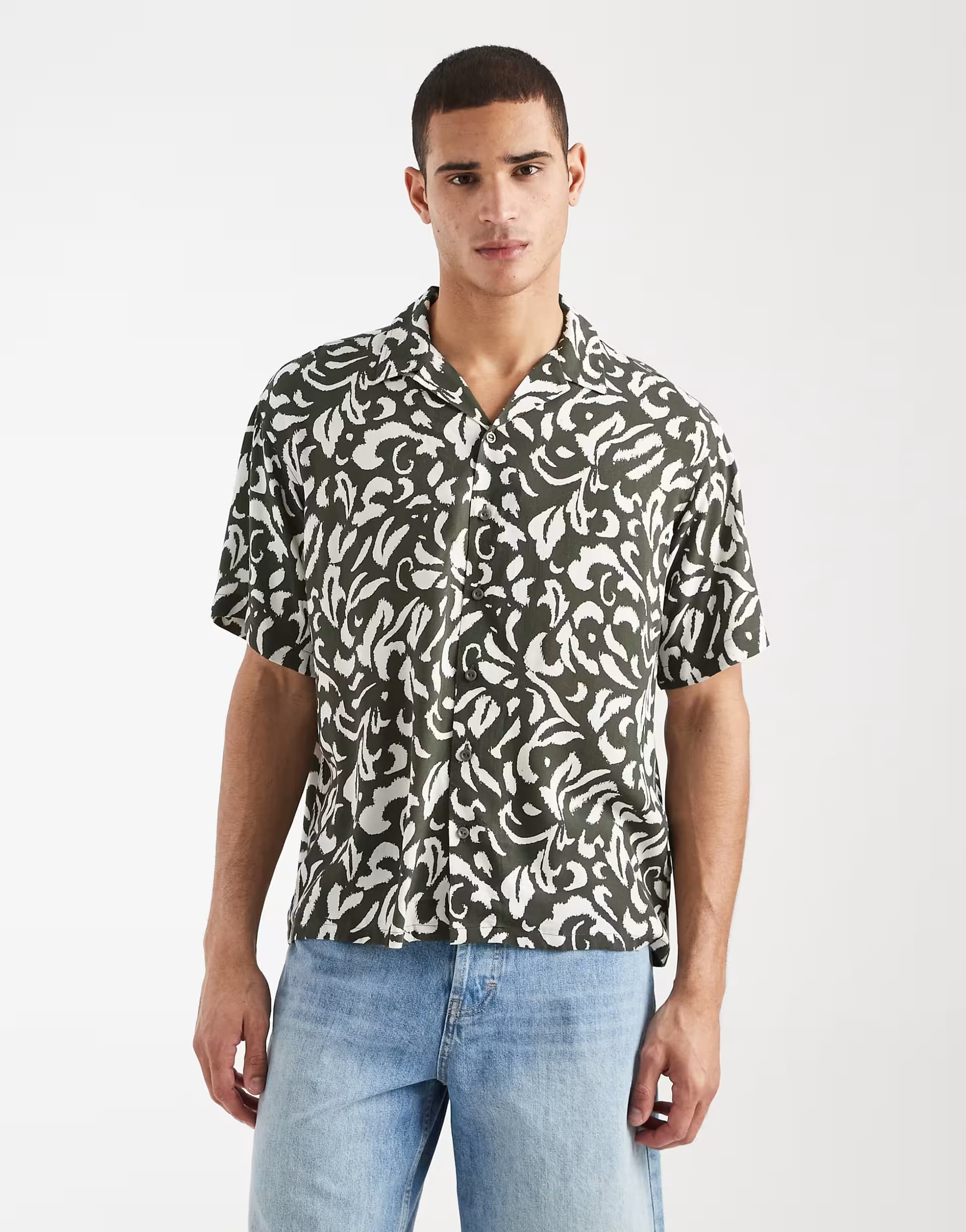 ASOS JJ Rebel short sleeve shirt with floral print in green