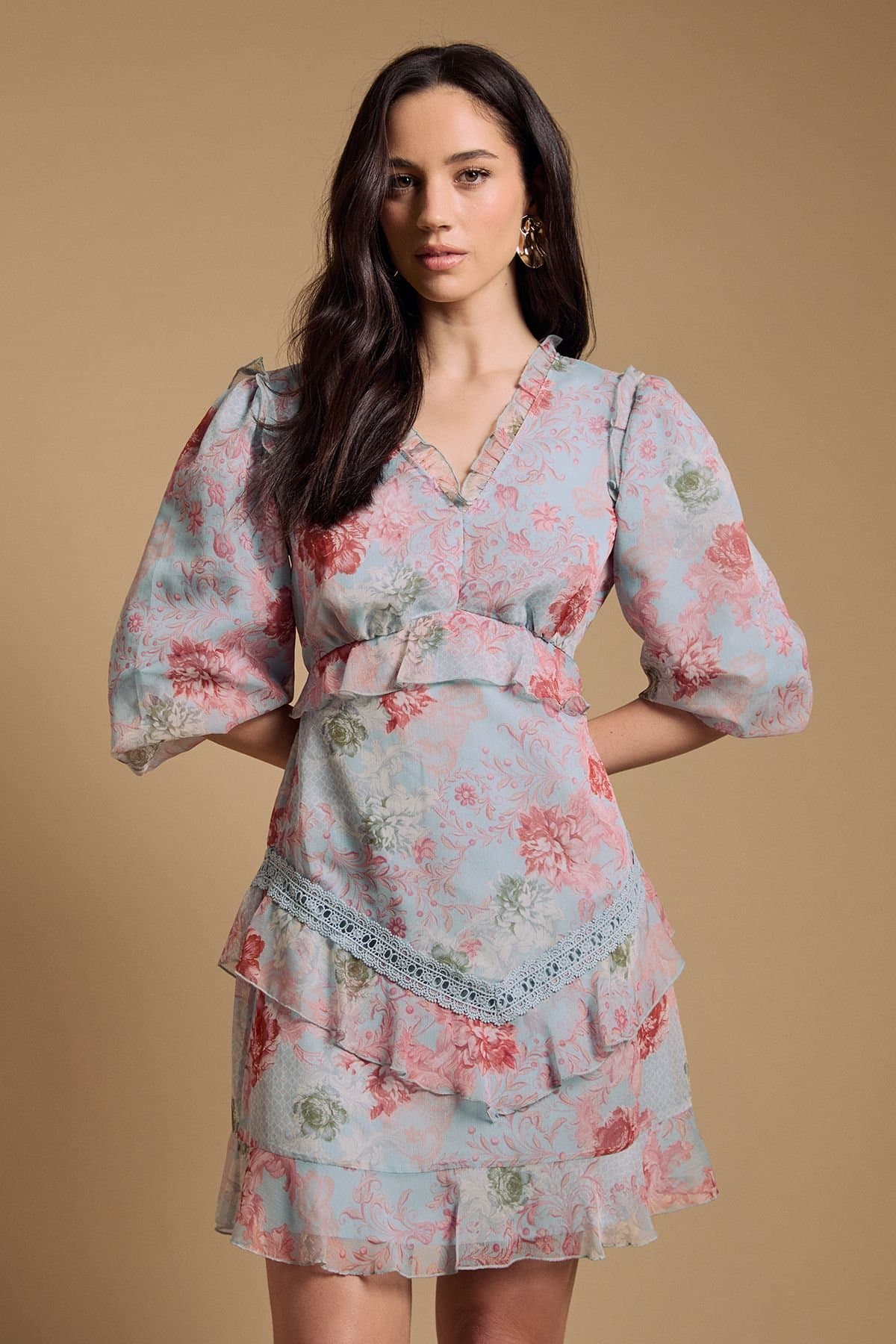 Oasis Oasis Women's Bow Detail Dobby Mix Mini Dress