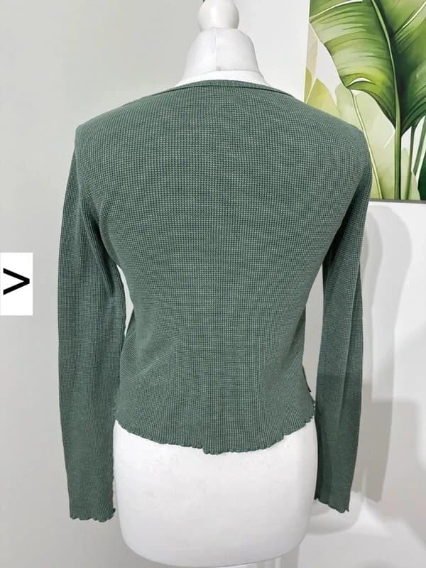SO SO Green Ribbed Fitted Long Sleeve Top